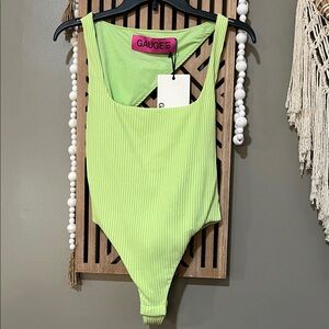 Gauge81 Rouen Bodysuit Size Large Pistachio Open Back Ribbed